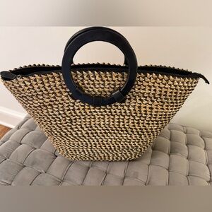 Stylish Black and Tan Woven Handbag